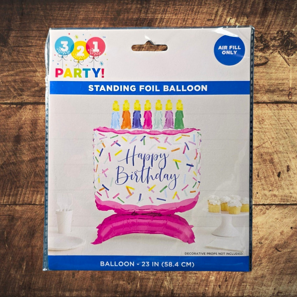 321 Party! Standing Foil Balloon Happy Birthday Cake 23 in Air Fill Only